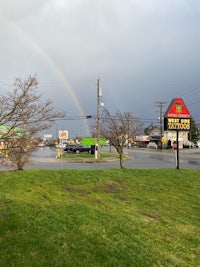 a rainbow in the sky